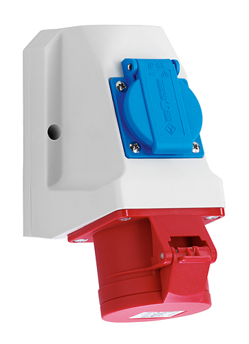 CEE combi wandcontactdoos 32A, 5-polig, 400V met Schuko-stopcontact